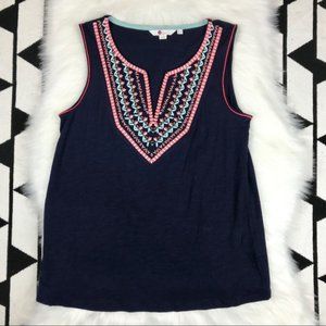 Boden Blue Embroidered Tank Top Size 8